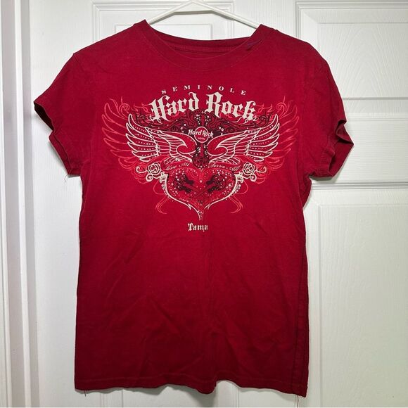 Hard Rock Cafe Red Rhinestone Fitted Short Sleeve Tee - Picture 2 of 7